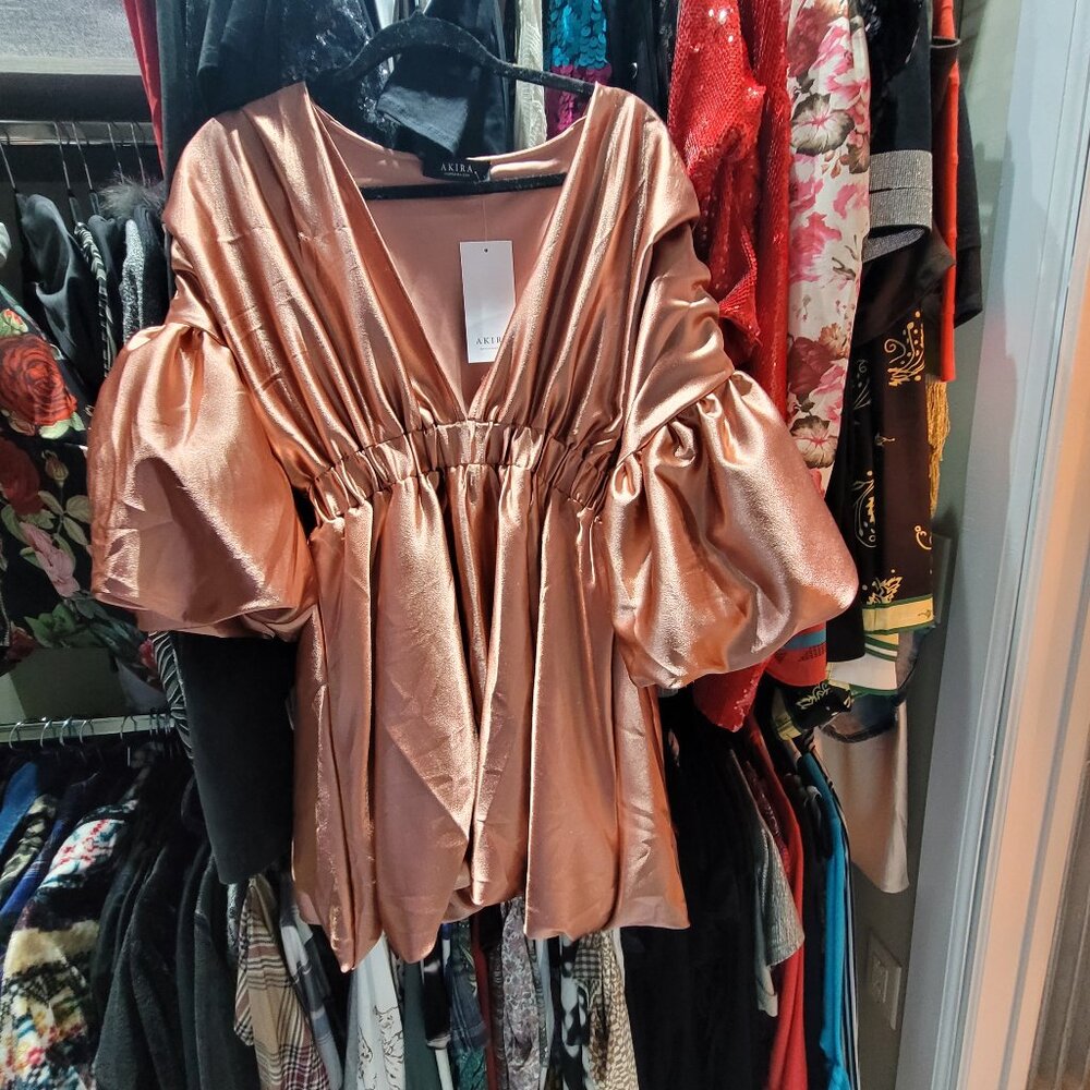 Akira Blush Bubble Dress With Plunging Neckline